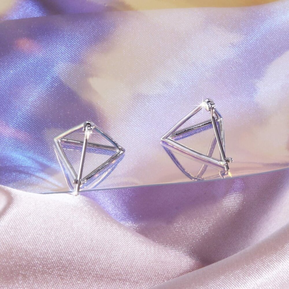Simple Geometric Triangle Sterling Silver Stud Ea… - image 4
